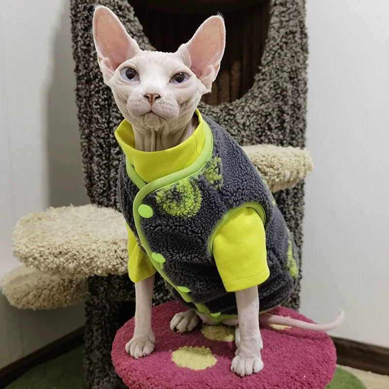 Comfortable Pet Cat Jacket for Devon Rex Winter Warm Fleece Clothes Kitten Padded Waistcoat Kitten Sphynx Costume Coat