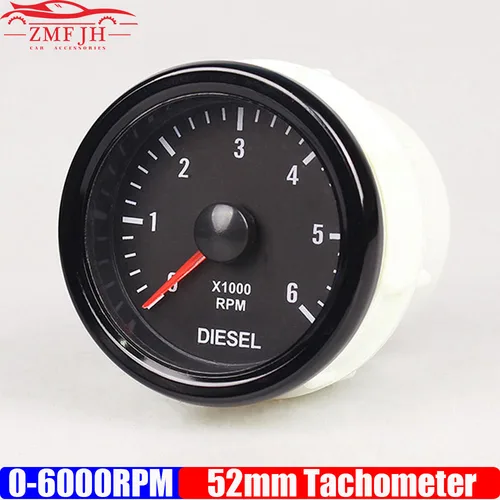 Tacómetro de 2 ""52MM 0-6000 RPM, tacómetro con retroiluminación blanca, tacómetro eléctrico para Motor diésel de 1-20 cilindros, 12V
