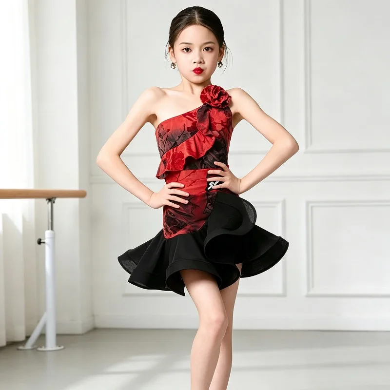 Girls Latin Dance Outfit 2026 Summer New Kids Professional Stylish Set Ballroom Training ChaCha Practice Performance Costume