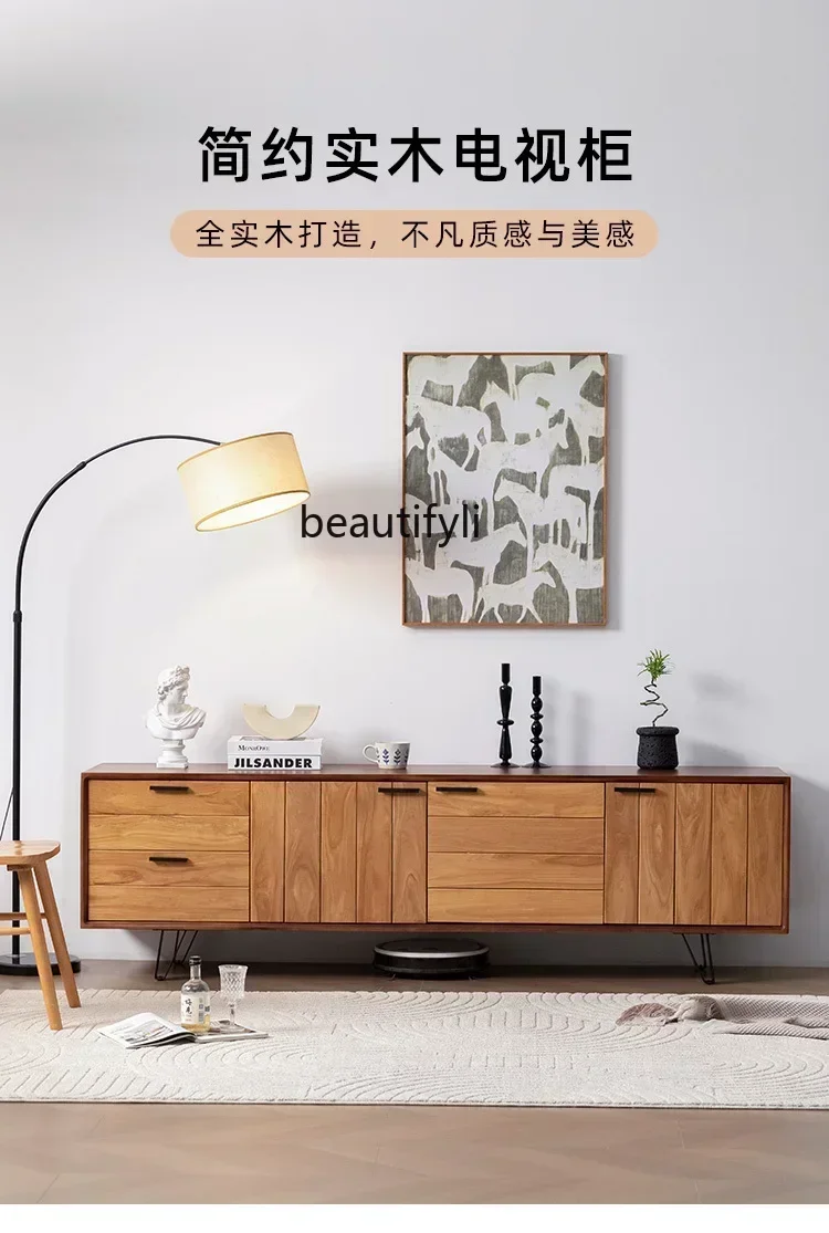 

SS new styleSolid wood living room storage audio-visual cabinet old high Nordic wabi sandy wind TV cabinet side cabinet ss 7486