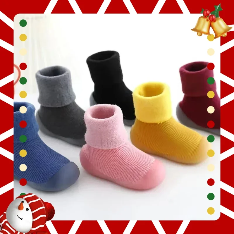 Calcetines de suelo para bebé, suelas blandas antideslizantes, calcetines para bebé, zapatos gruesos de felpa para niño recién nacido, zapatos para bebé niña