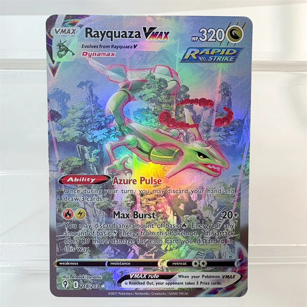 PKM Proxy Card Holographic Rayquaza VMAX Deoxys Reshiram&Charizard Sylveon GX Hobbies Rare Collection Battle Cards Toys Gifts