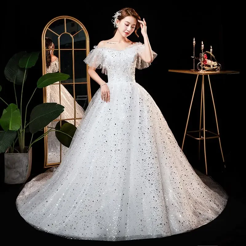 Customized ﻿ Wedding Dress Bride Ball Gowns Dreamy Lace Up Plus Size Train Wedding Dresses Vestido De Novia