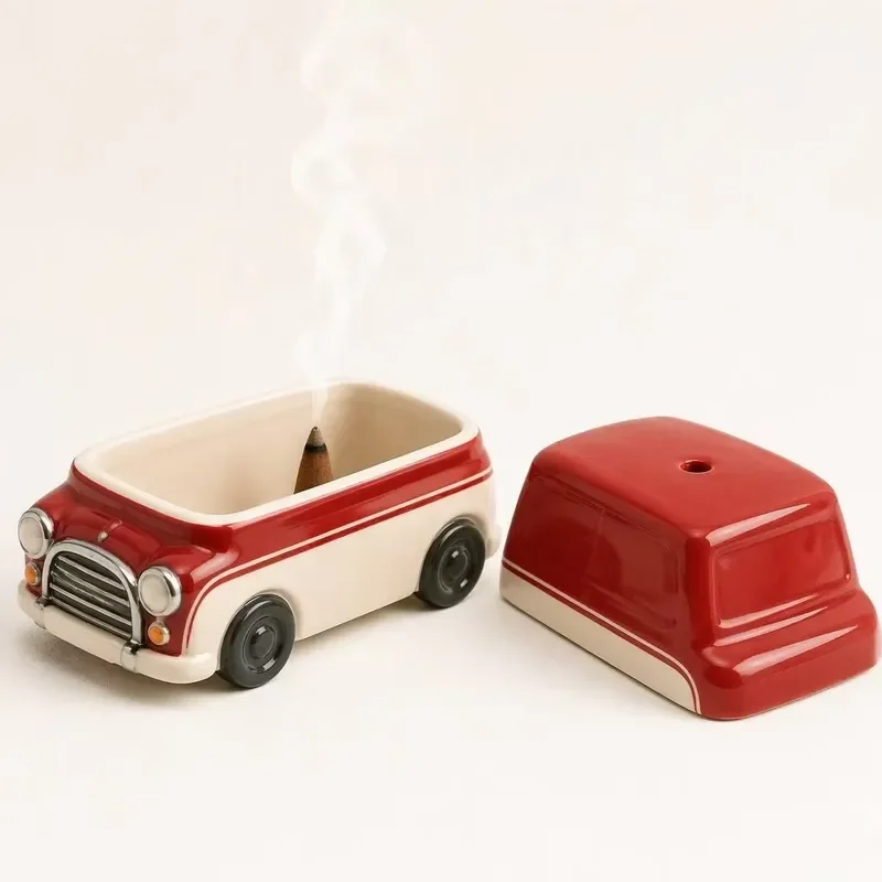 for OEM ODM Retro Mini Car Shaped Ceramic Incense Burner with Removable Lid Cone Incense Holder