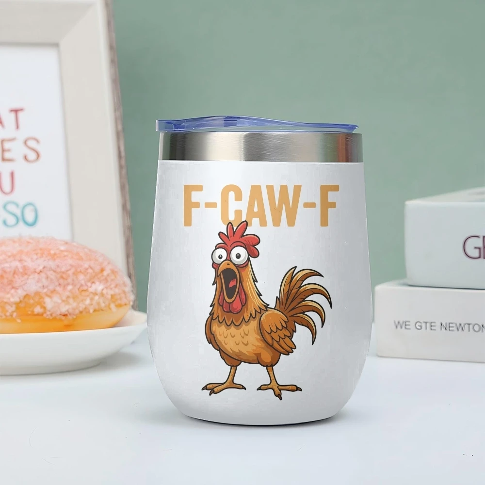 F-CAW-F Rooster Design Vacuum Flasks 12oz Insulated Wine Tumbler Vacuum Coffee Mug Egg Shape Thermos Cup