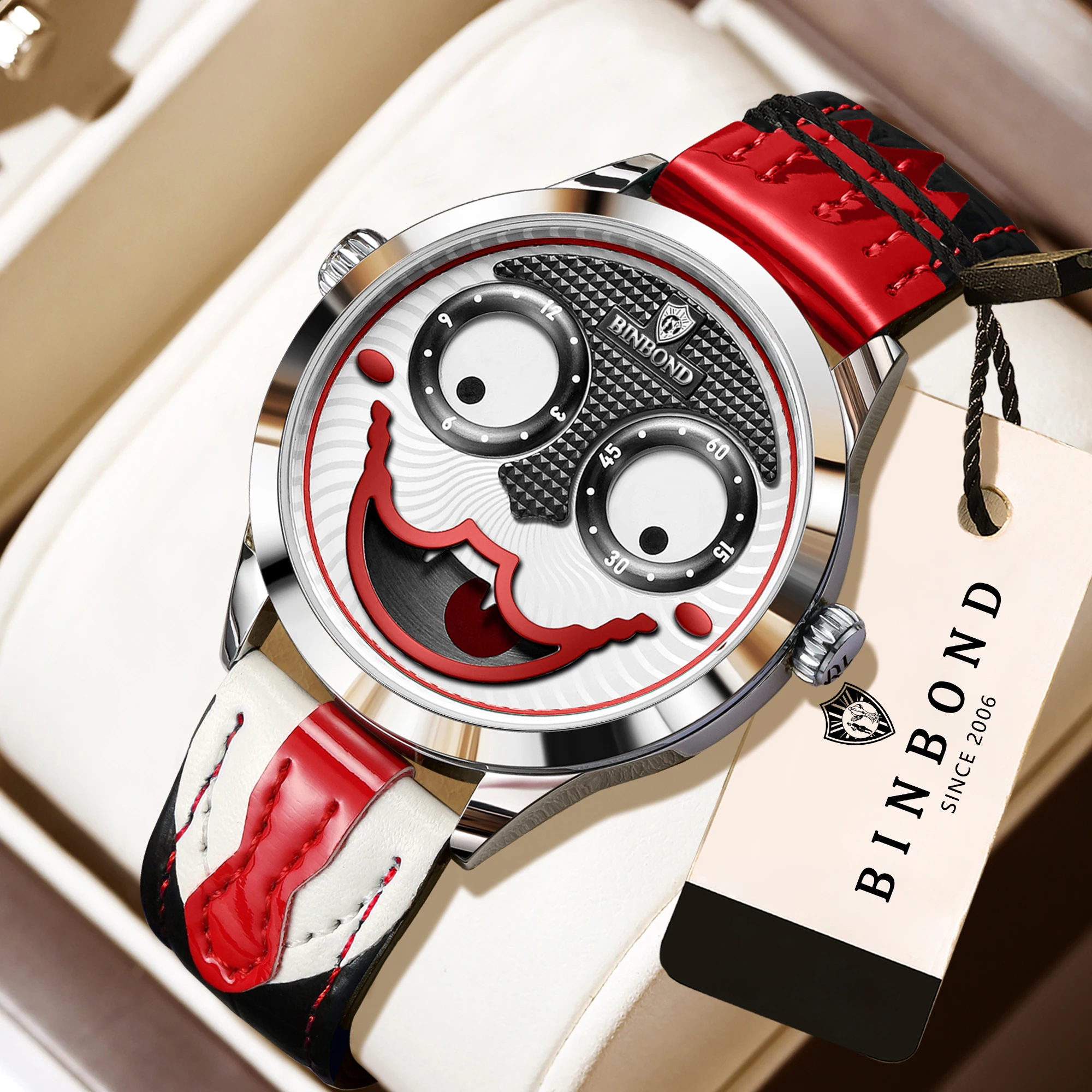 Luxury Watch Leather Strap - BINBOND Luksusowy Wodoodporny Damski Zegarek Kwarcowy