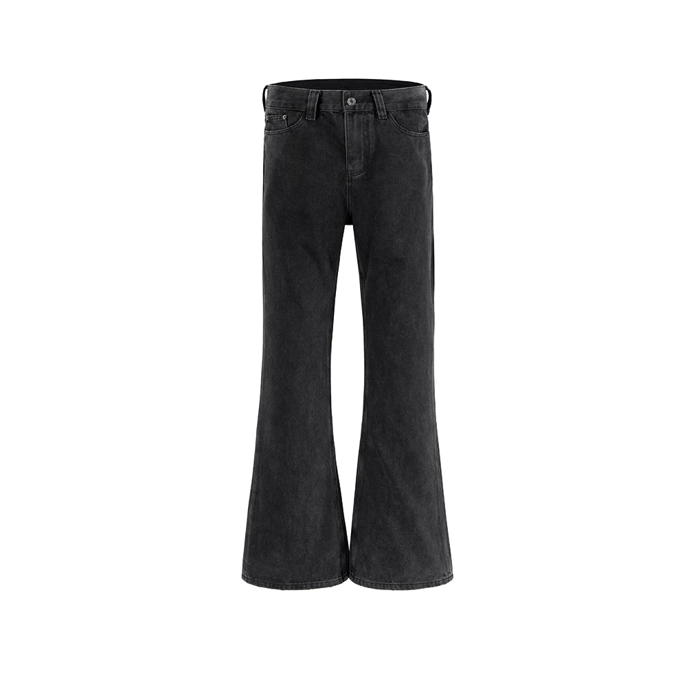 Pantalones vaqueros acampanados negros Vintage lavados para hombres, pantalones de mezclilla casuales Y2K rectos, pantalones de mezclilla sueltos de