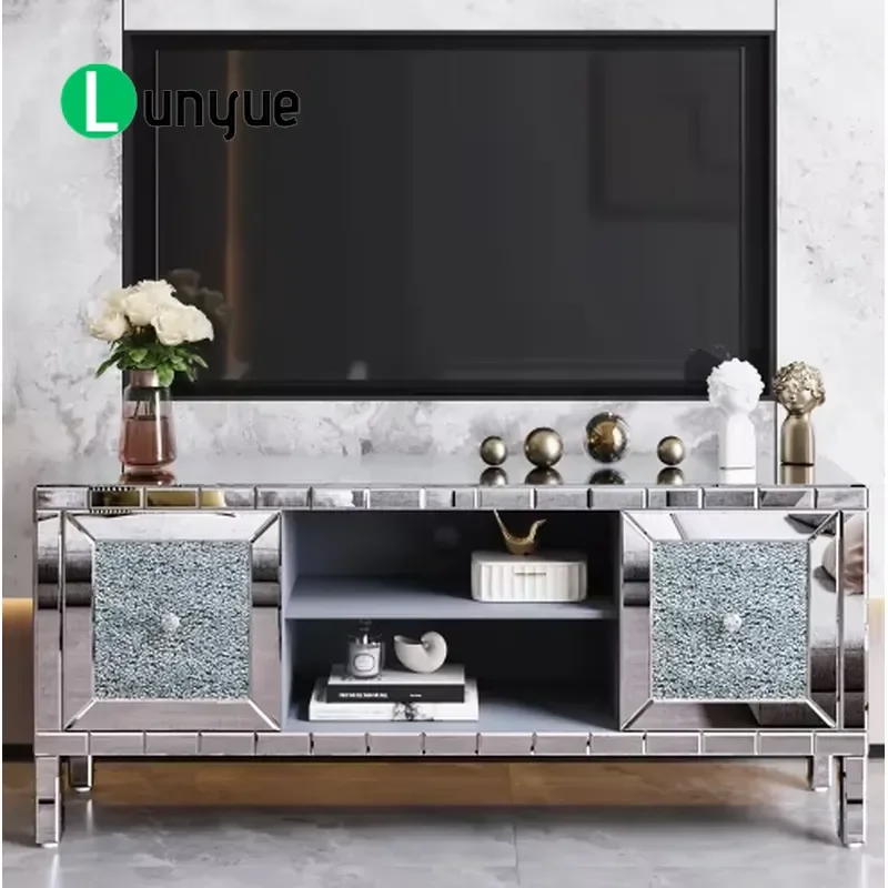 2026 Modern Adjustable Convertible Mirror Glass TV Cabinet Stand with Storage for Living Room and Hotel Use