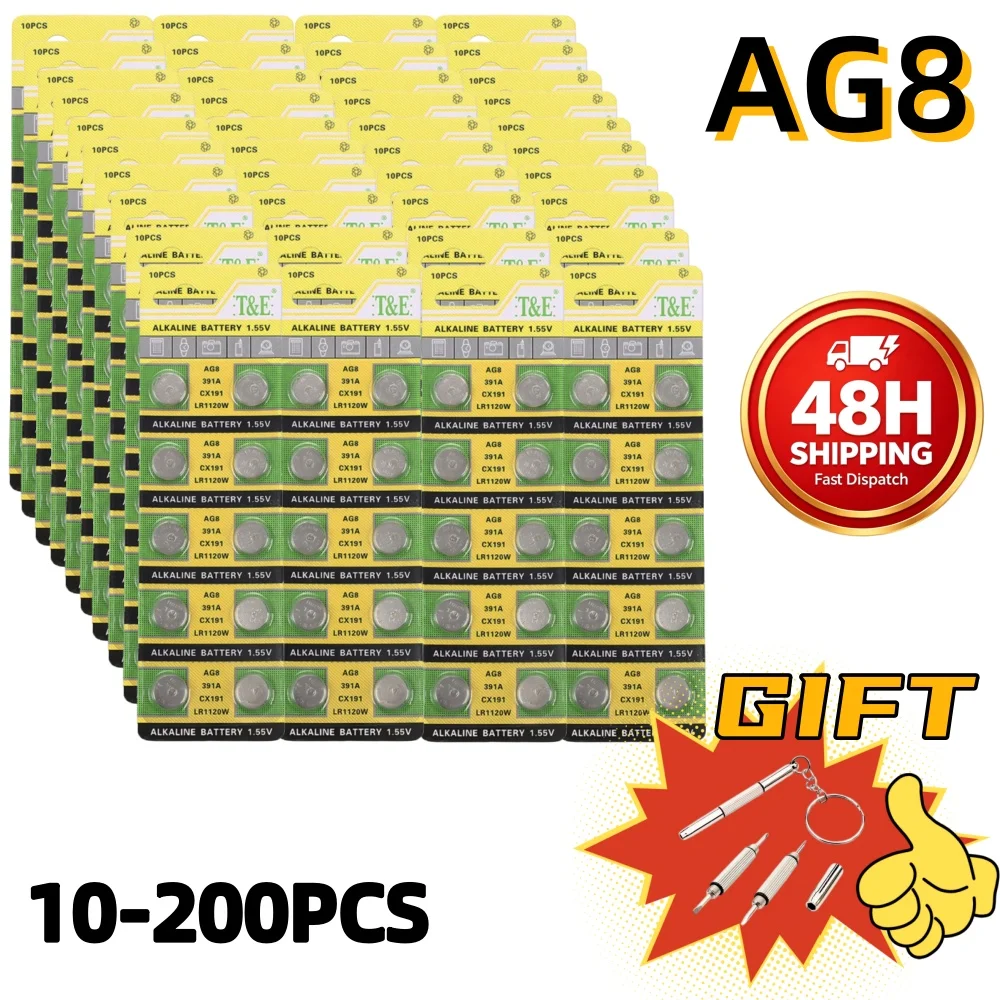 AG8 Alkaline Button Battery 1.55V LR1120 391 Watch Battery 10-200PCS Wholesale for Watch Toys Remote Control with Screwdriver