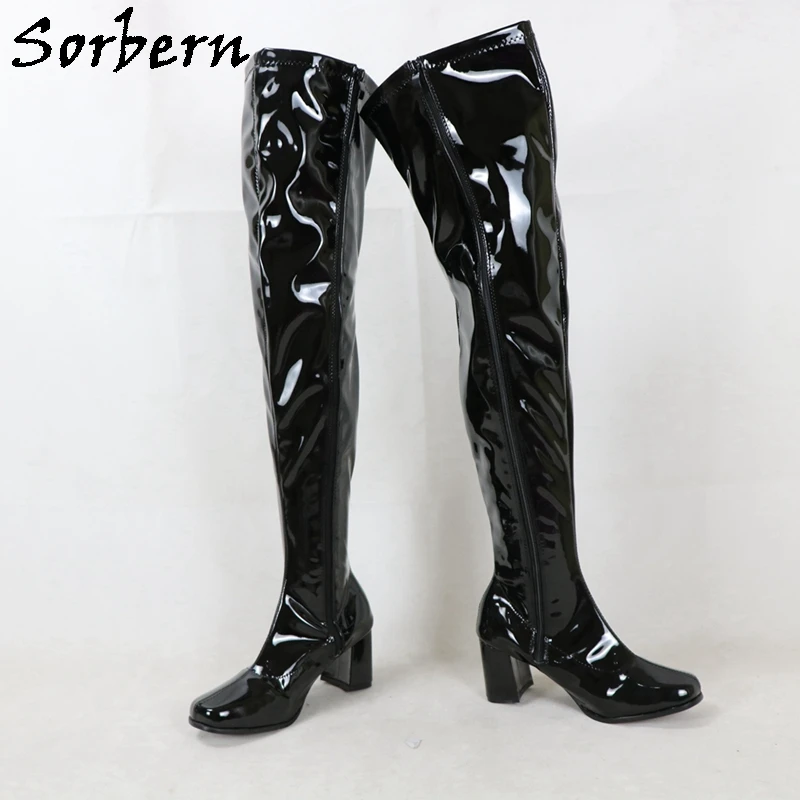 Sorbern Fashion Over The Knee Boots Women Low Chunky Heels Square Toes Ladies Boot Custom Wide Calf Leg Girls Shoes Gogo Boots