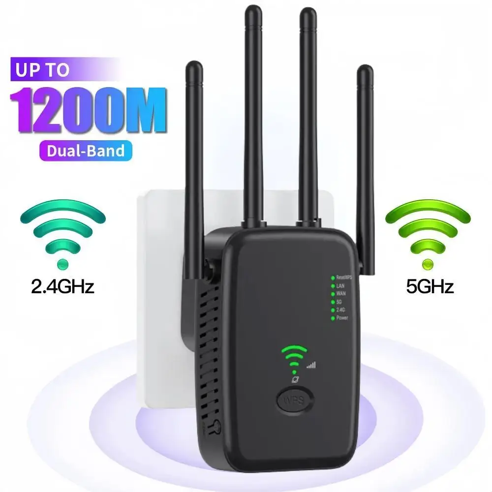 

1200Mbps WiFi Repeater Wireless Extender WiFi Booster 5G 2.4G Dual-band Network Amplifier Long Range Signal WiFi Router Home