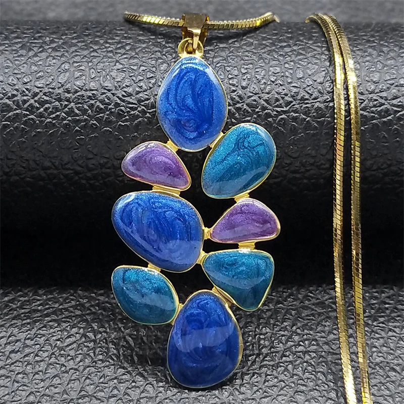 Bunte Emaille Blatt Lange Anhänger Halskette Frauen Edelstahl Gold Farbe Kontrastierende Blumen Halsketten Schmuck Geschenk NZZZ378 – Detail 5