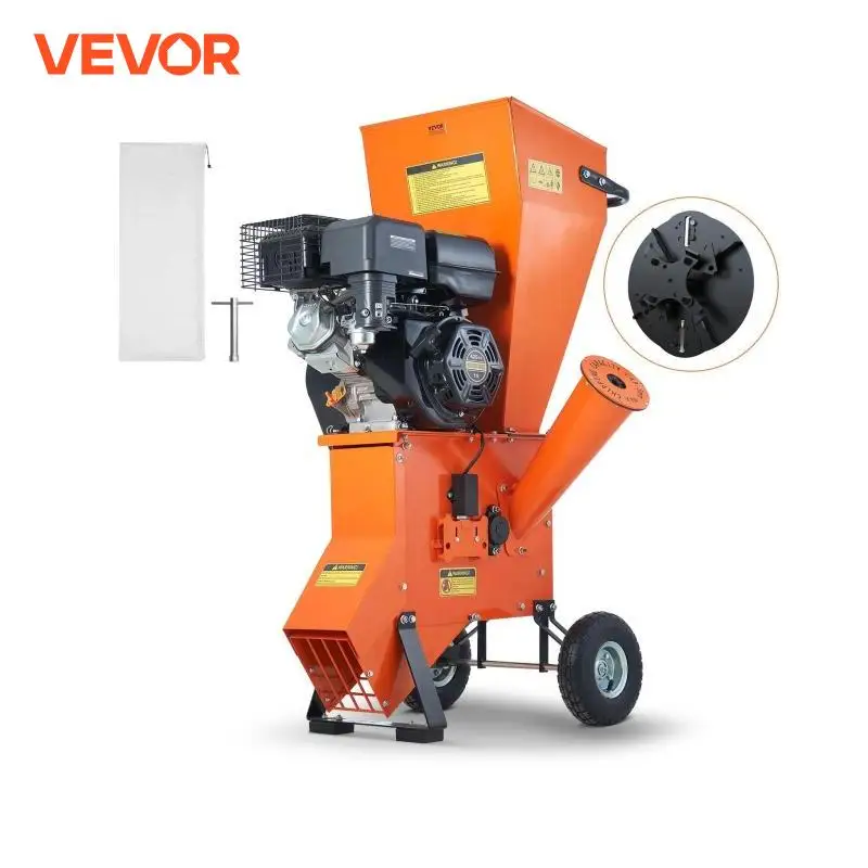 VEVOR Wood Chipper Shredder Mulcher 12HP Heavy Duty Gas Powered 6.7” Max Diameter Engine Woodchipper Fast Wood Chipping Chopping