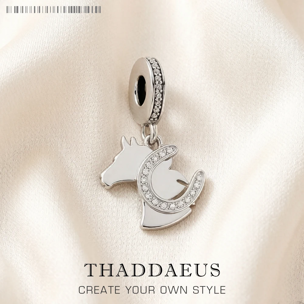 

New Horse With Horseshoe Pendant Lucky Charm For Men Women Winter 925 Sterling Silver Gifts