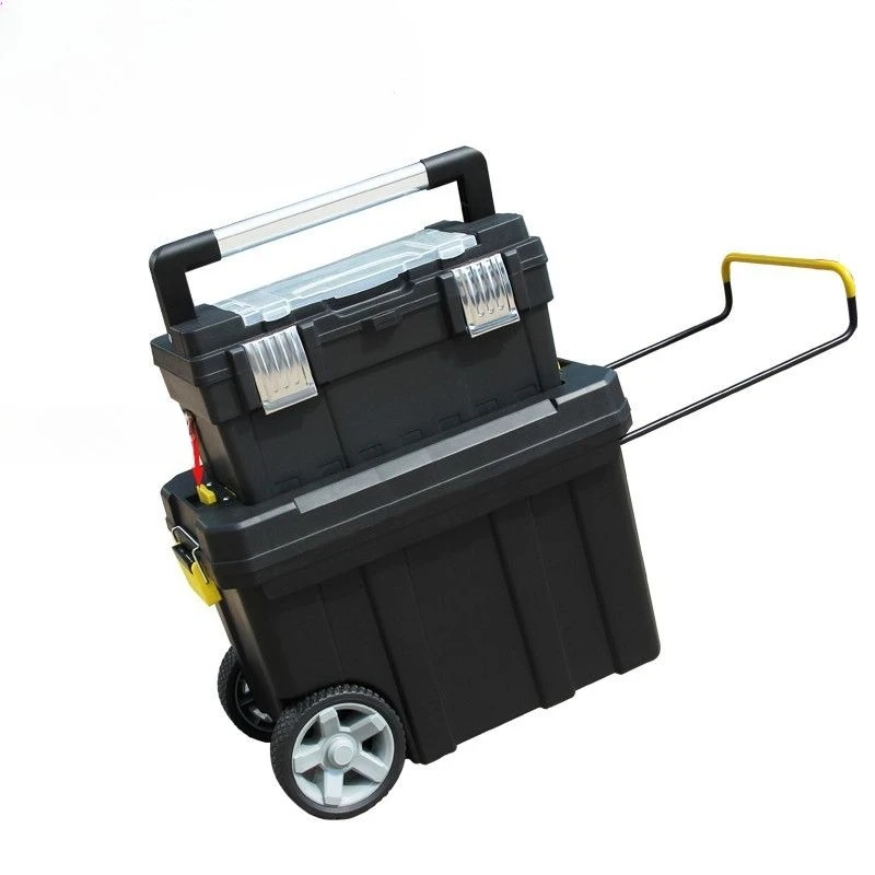 Pull Rod Tool Box Double Layer Stackable Toolbox Tough Build Plastic Tools Storage Boxes Multifunctional Portable Toolboxes