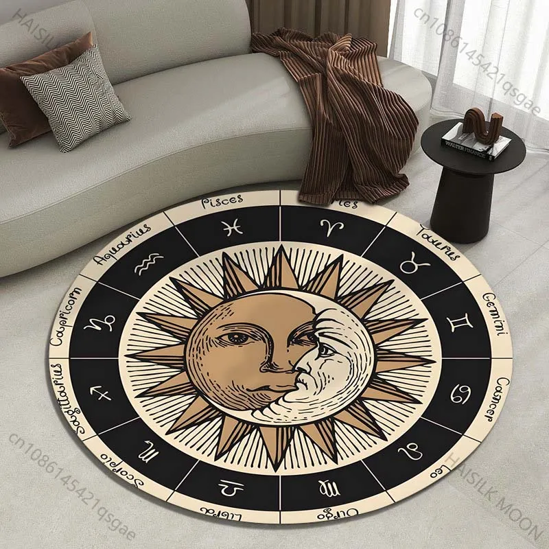 Multiple sizes Zodiac wheel with sun moon Print Round Carpet Living Room Bedroom Table Chair Sofa Decorative Carpet Luxury gifts