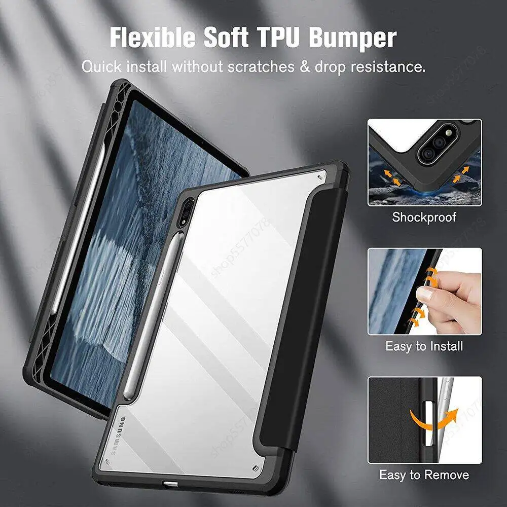 Magnetische Acryl Transparante Case voor Samsung Galaxy Tab S9 FE SM-X510 X516 S10 S9 S8 S7 FE Plus met Potlood Houder Behuizing