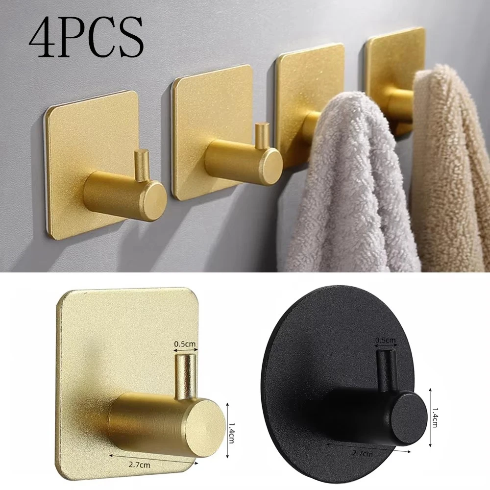 4PCS Self Adhesive Wall Hook Multi-purpose Black Gold Hanging Hooks For Wall Bathroom Towel holder No Drill Bathroom Organaizer