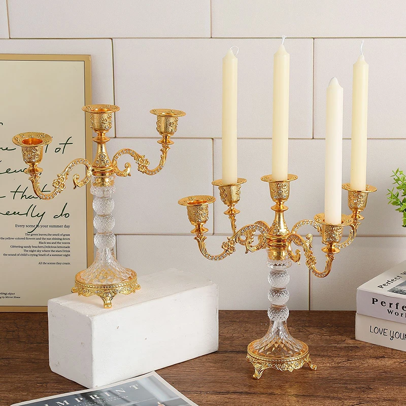 PEANDIM New Crystal Candlestick Craft Romantic Candlelight Dinner Candlestick Birthday Party Decor Church Prayer Candelabra