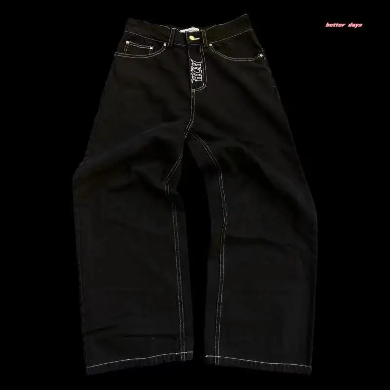 

Модные джинсовые джинсы в американском стиле High Street, повседневные прямые брюки с принтом для пары, ретро, хип-хоп, свободный крой, молодежный Sle