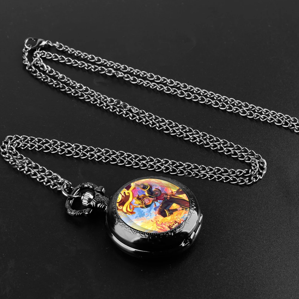 Virtual Game Protagonist Glass Dome Quartz Pocket Timepiece Wear-Proof Chain Arabic Numeral Dial Optimal Halloween Presents