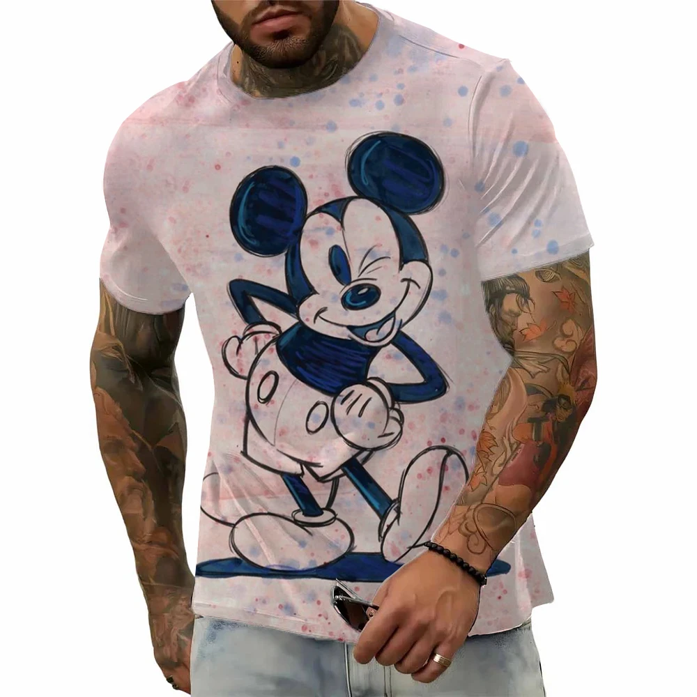 Mode tendance vente Disney Mickey Mouse imprimé hommes T-shirt à manches courtes 3D imprimé dessin animé rue Hip Hop T-shirt col rond