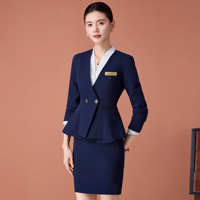 

Весенне-осенний новый стиль с v-образным вырезом, профессиональный костюм, женский салон красоты, прием, ювелирный магазин, темпераментная рабочая одежда, брюки