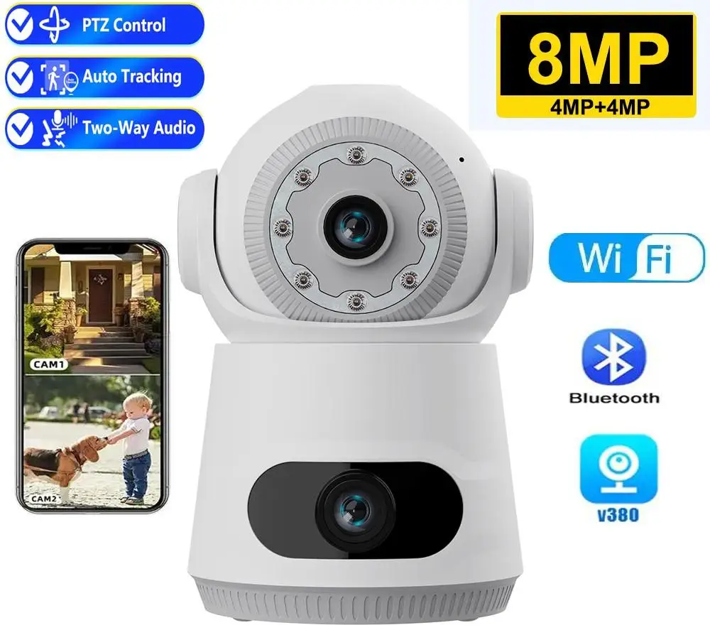 

4K 8MP PTZ WIFI Camera Dual Lens Dual Screen IP Camera indoor 8MP HD Auto Tracking Security Protection CCTV Surveillance