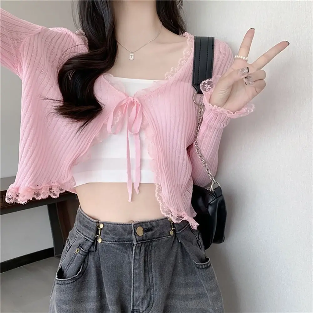 Frenum Knit Cardigan Exquisite Solid Color UV Protection Sunscreen Shawl Sun Protection Summer Thin Coat