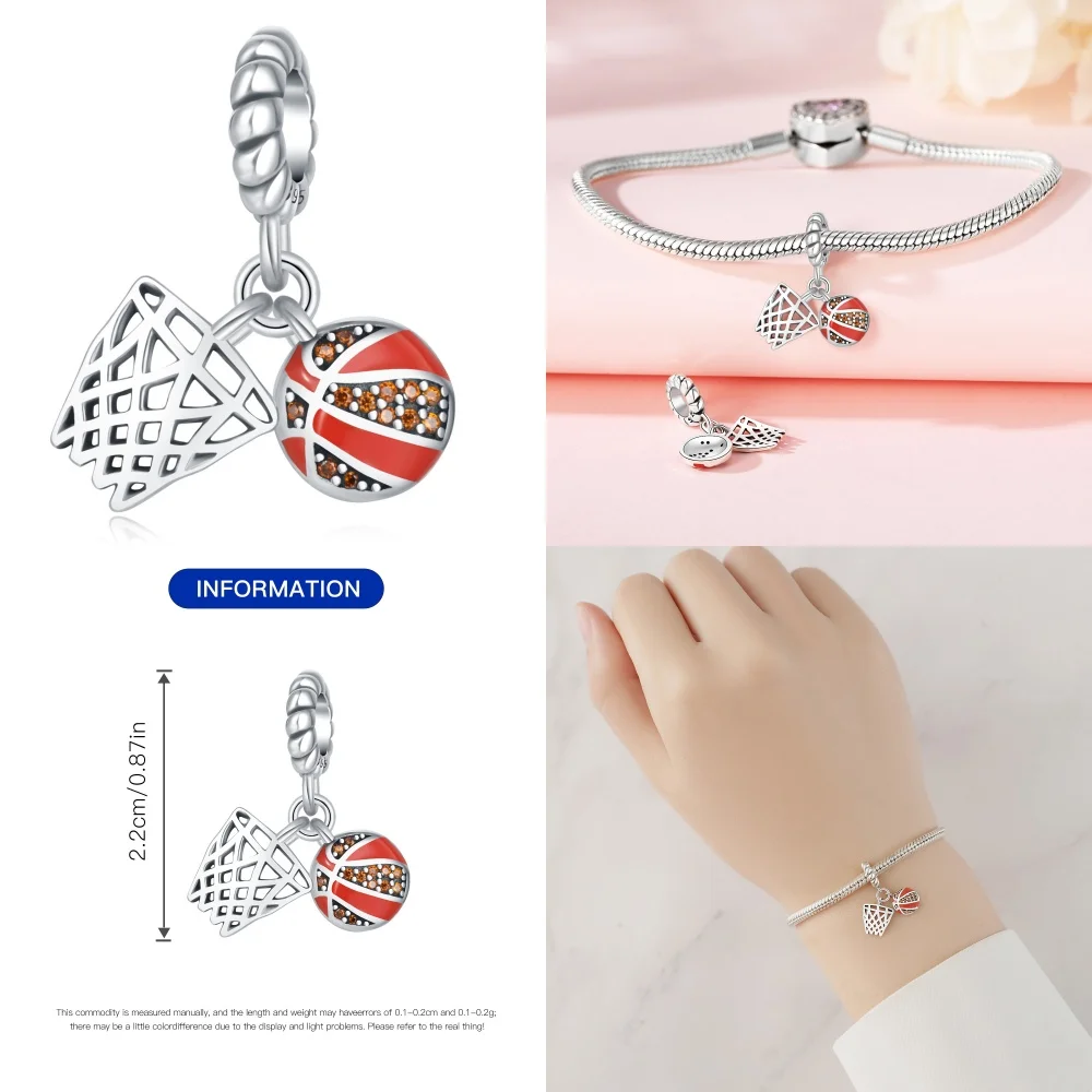 925 Sterling Silver Basketball Sports Series Pendant Charms Beads Fit Original Wear Bracelets S925 DIY Jewelry Gift Accessory