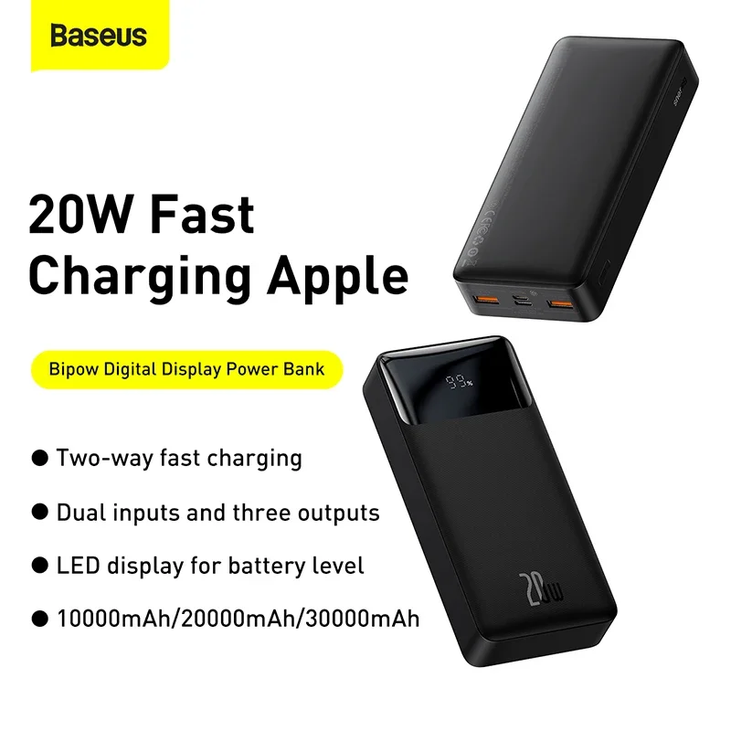 Baseus 30000mAh Power Bank Portable Charger External Battery Fast Charging Pack Powerbank For POCO Xiaomi mi PoverBank