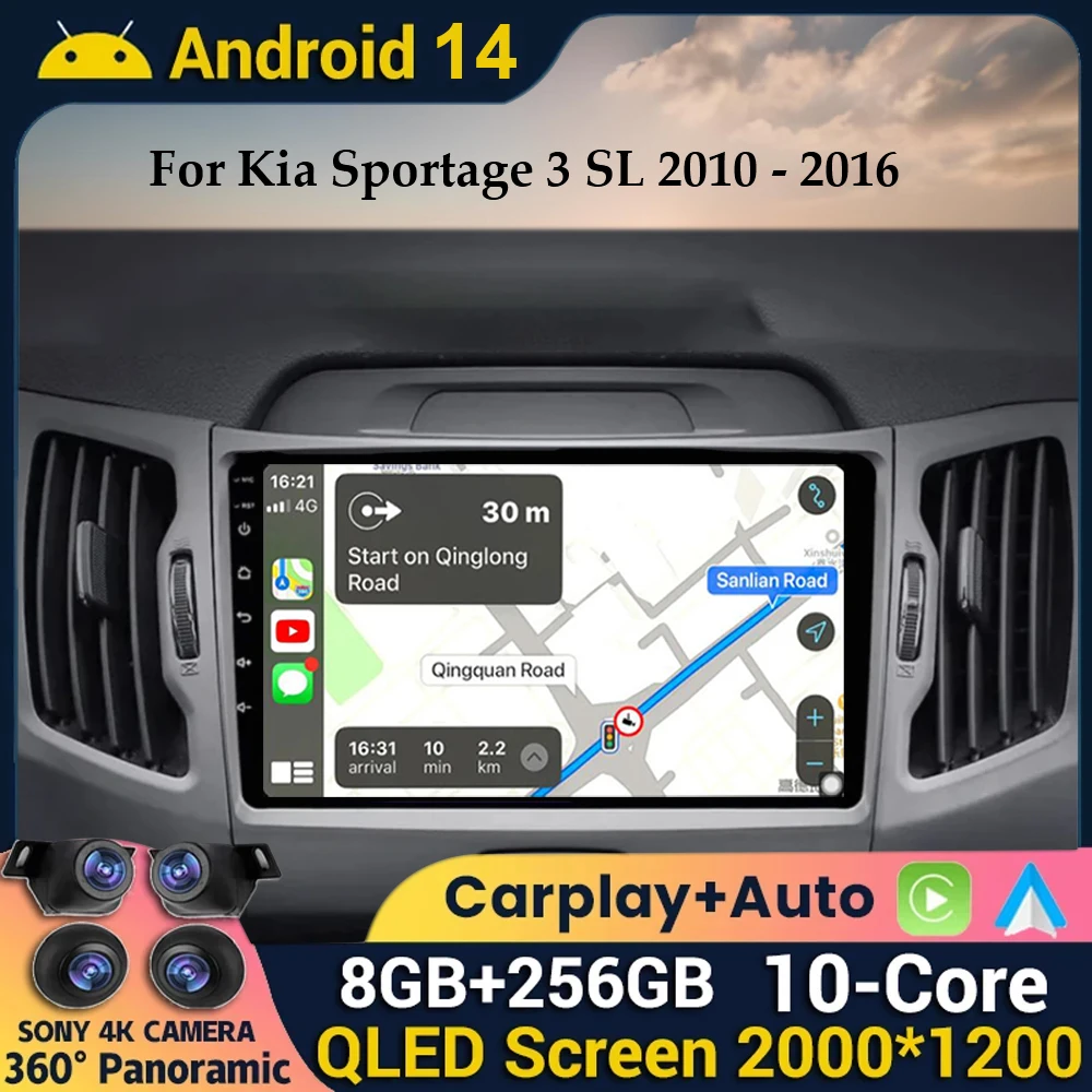 Android 14 Carplay Auto WIFI+4G For Kia Sportage 3 SL 2010 2011 2012 2013 2014 2015 2016 Car Radio Multimedia Video Player GPS