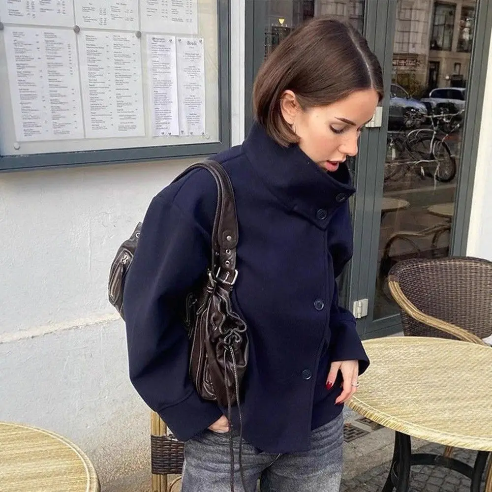 2026 Women's Clothing Autumn Explosion Women's Temperament Elegant Stand-up Collar Woolen Coat Women's Short Woolen Coat