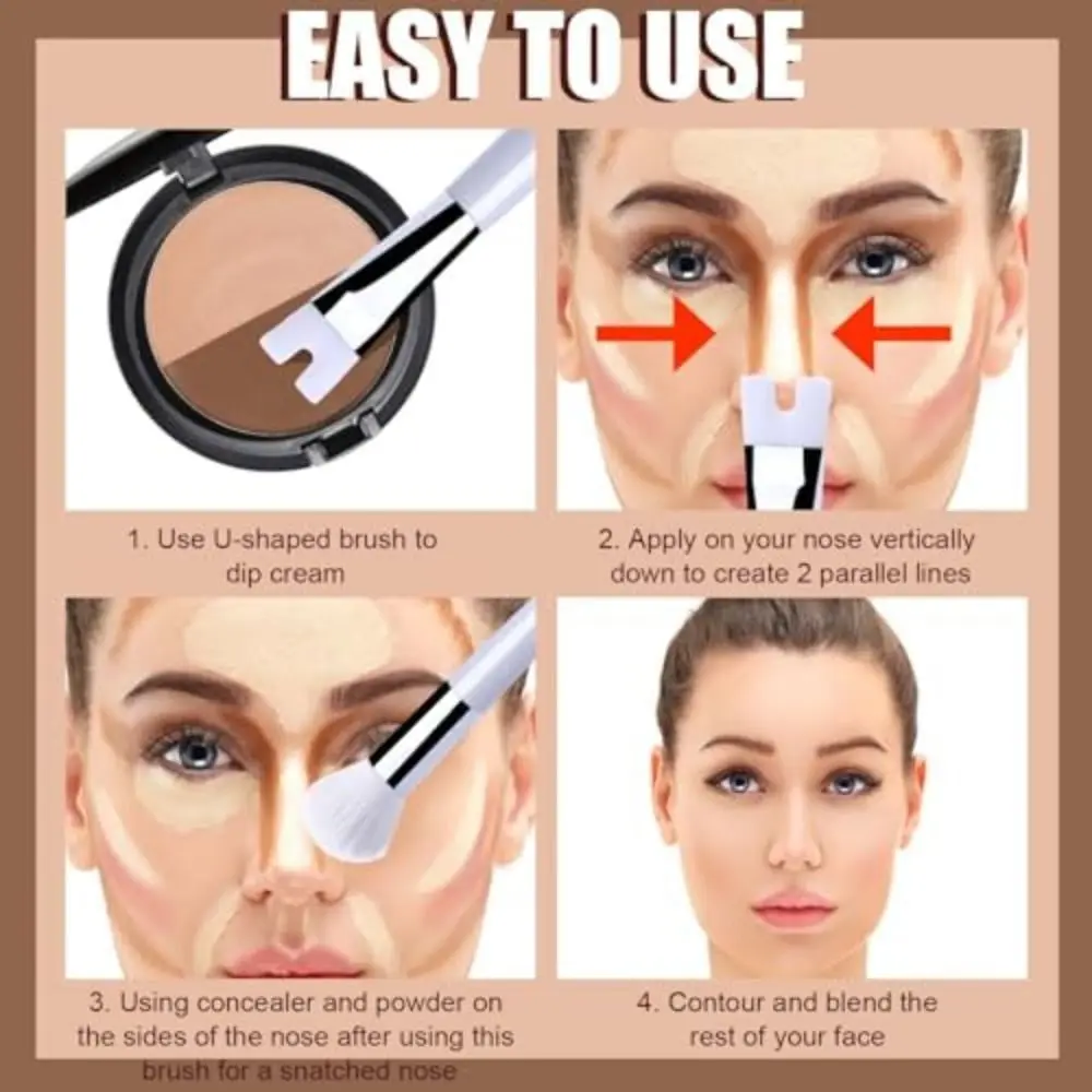 แต่งหน้าเริ่มต้น U-Shaped Nose Contour แปรงนวัตกรรมพลาสติกซีเมนต์ Dual-End แปรงเครื่องมือ 2-in-1 แปรงแต่งหน้า