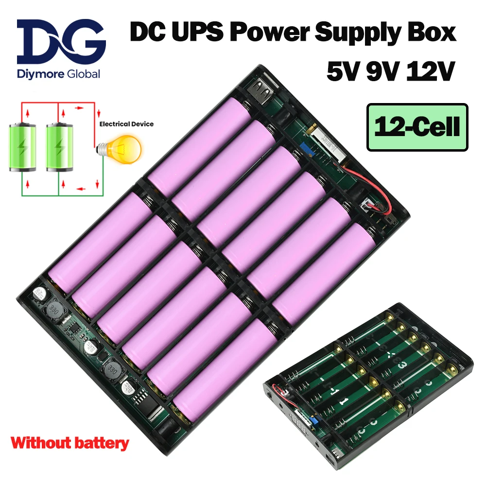 DC UPS 12-Cell Battery Power Supply Box Power Bank Kit 5V 9V 12V Output Optical Modem Router Uninterruptible Power Supply