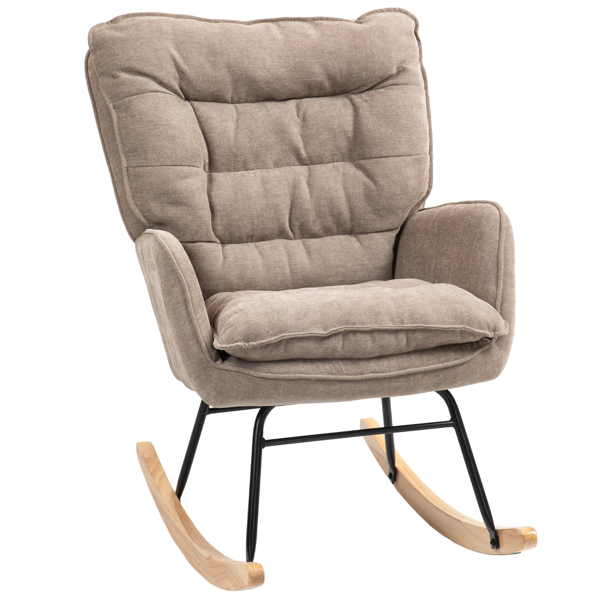 Silla Mecedora con Patas de Madera de Haya y Reposabrazos, Silla Mecedora para Lactancia, Carga 120 kg, para Dormitorio, Color Marrón