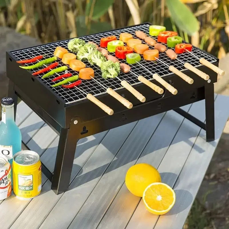 Barbecue Rack Outdoor Charcoal Stove Home Portable Thickened Barbecue Box Complete Set of Tools Folding Camping Desk Tables