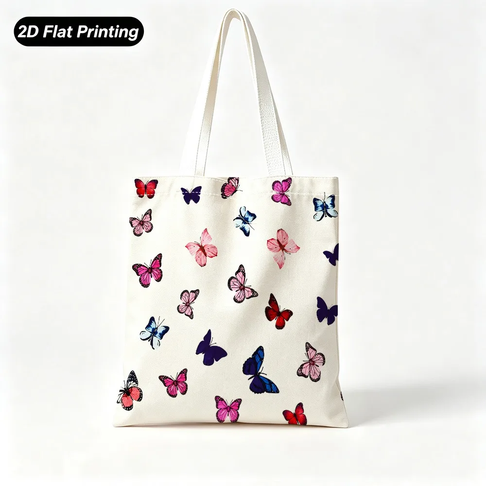 1pc Tote Bag with 2D Flat Effect, Colorful Butterfly Print, Simple and Fresh Style, Large Capacity, Sturdy and Durable, Suitable