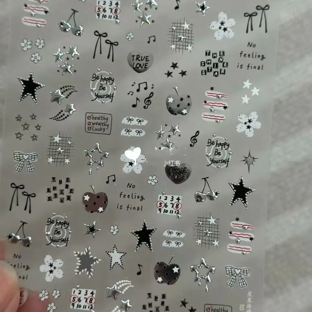New Personalized American Sweet Cool Apple Star Hot Silver Manicure Stickers Diy Nail Decoration Stickers Retro Simple Stickers view 2