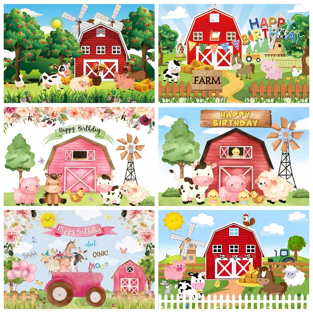 Cartoon Farm Animals Photography Background Rural Barn Tractor Newborn Baby Birthday Party Kids Portrait Backdrops Photo Studio