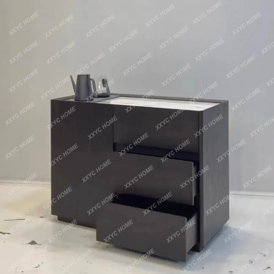 

Solid Wood Tea Table Side Mobile Tea Cabinet Kettle Integrated Minimalist Short Storage Cabinet