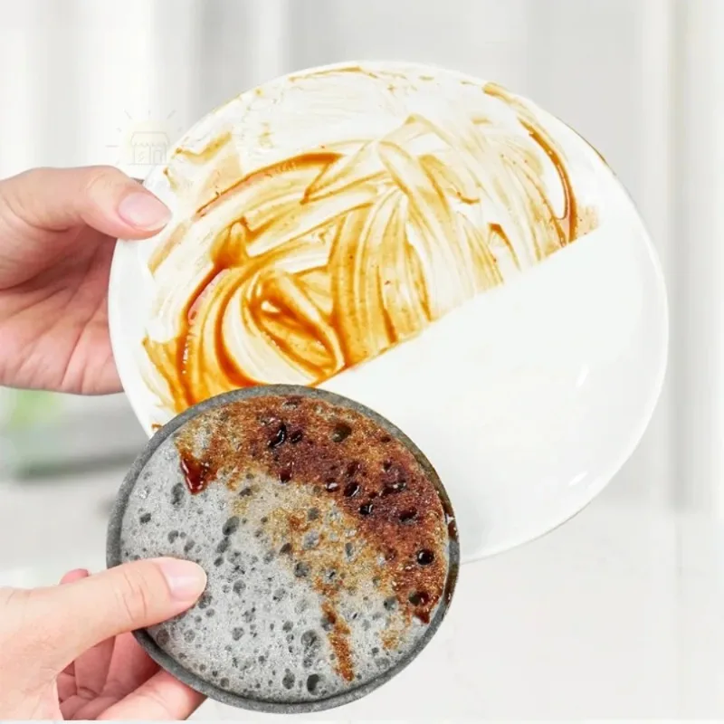 Round High Density Kitchen Dishwashing Sponge Soft Absorbent Clean Rub Pot Rust Scouring Pad Removing Household Cleaning Sponge