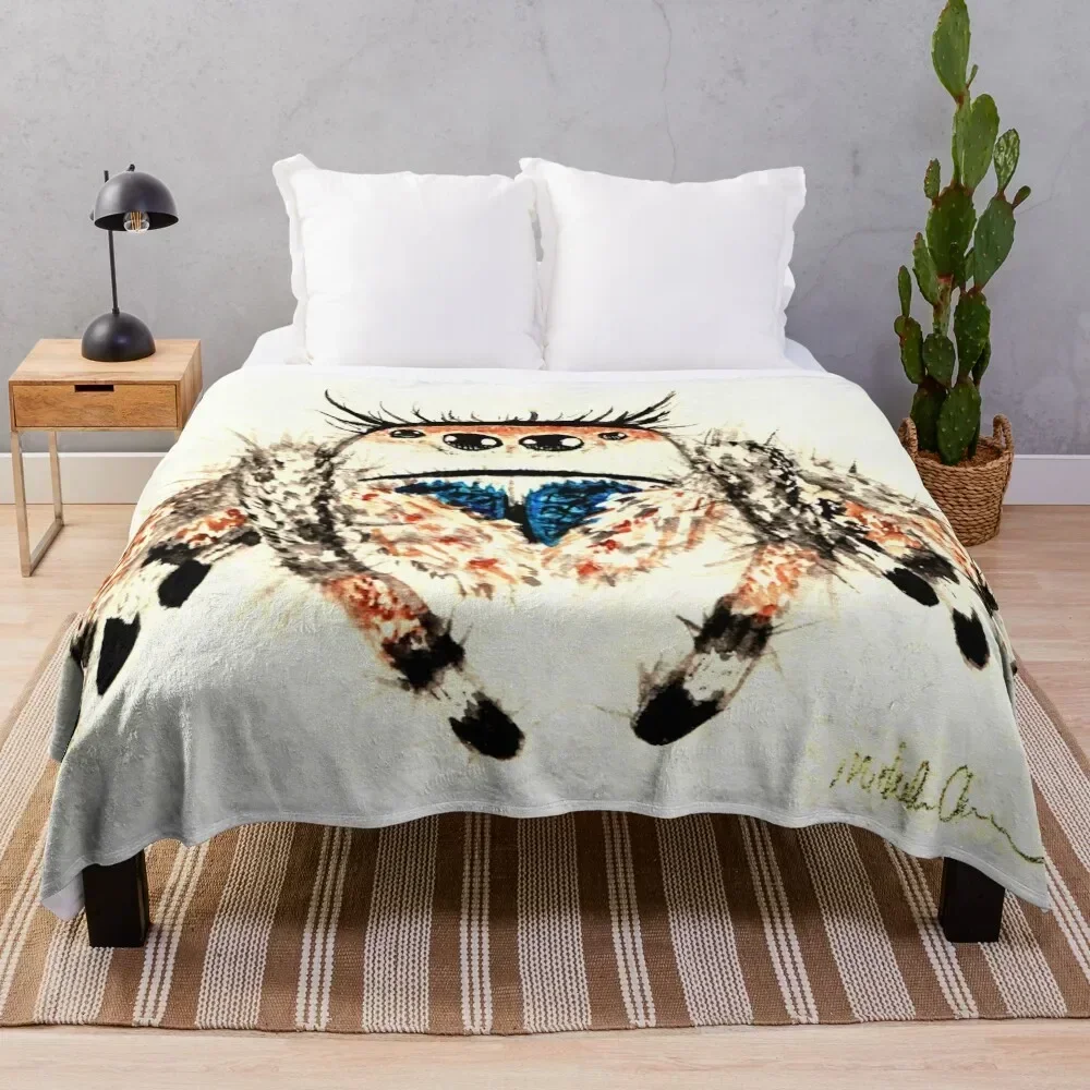 

Phid. Regius Jumping Spider Watercolor Throw Blanket
