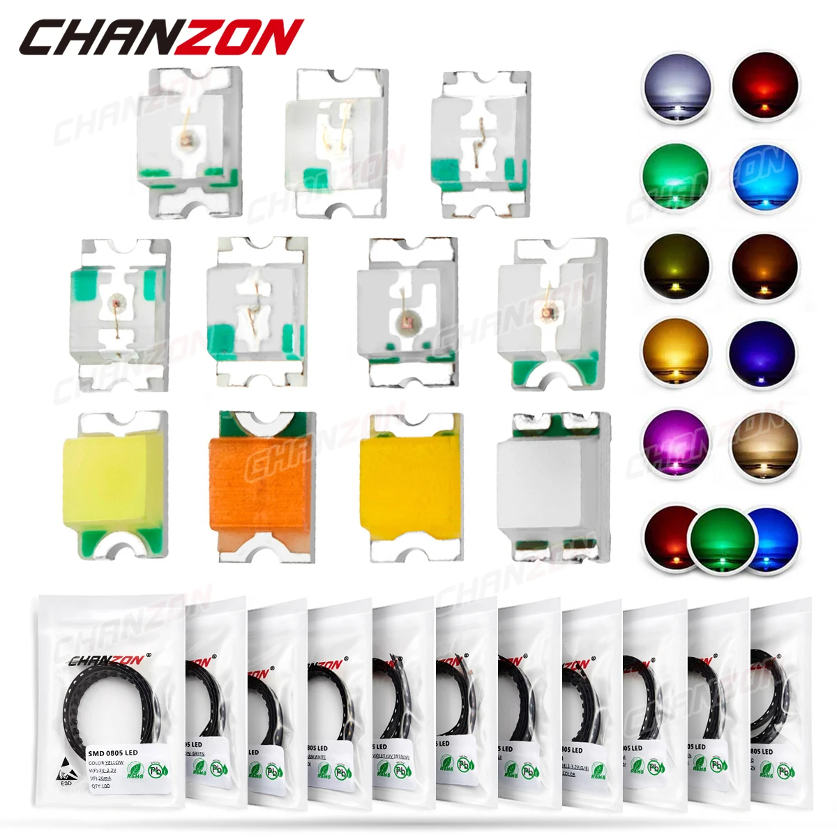 Kit de diodes électroluminescentes LED SMD, puce de lampe, perles lumineuses, blanc chaud, rouge, vert, bleu, jaune, orange, UV, rose, micro 3V SMT,