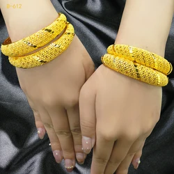 Dubai Hollow Design Bangles 24K Gold Color Bracelets For Women Wholesales Fashion Jewellery Wedding Party Gifts Accessories