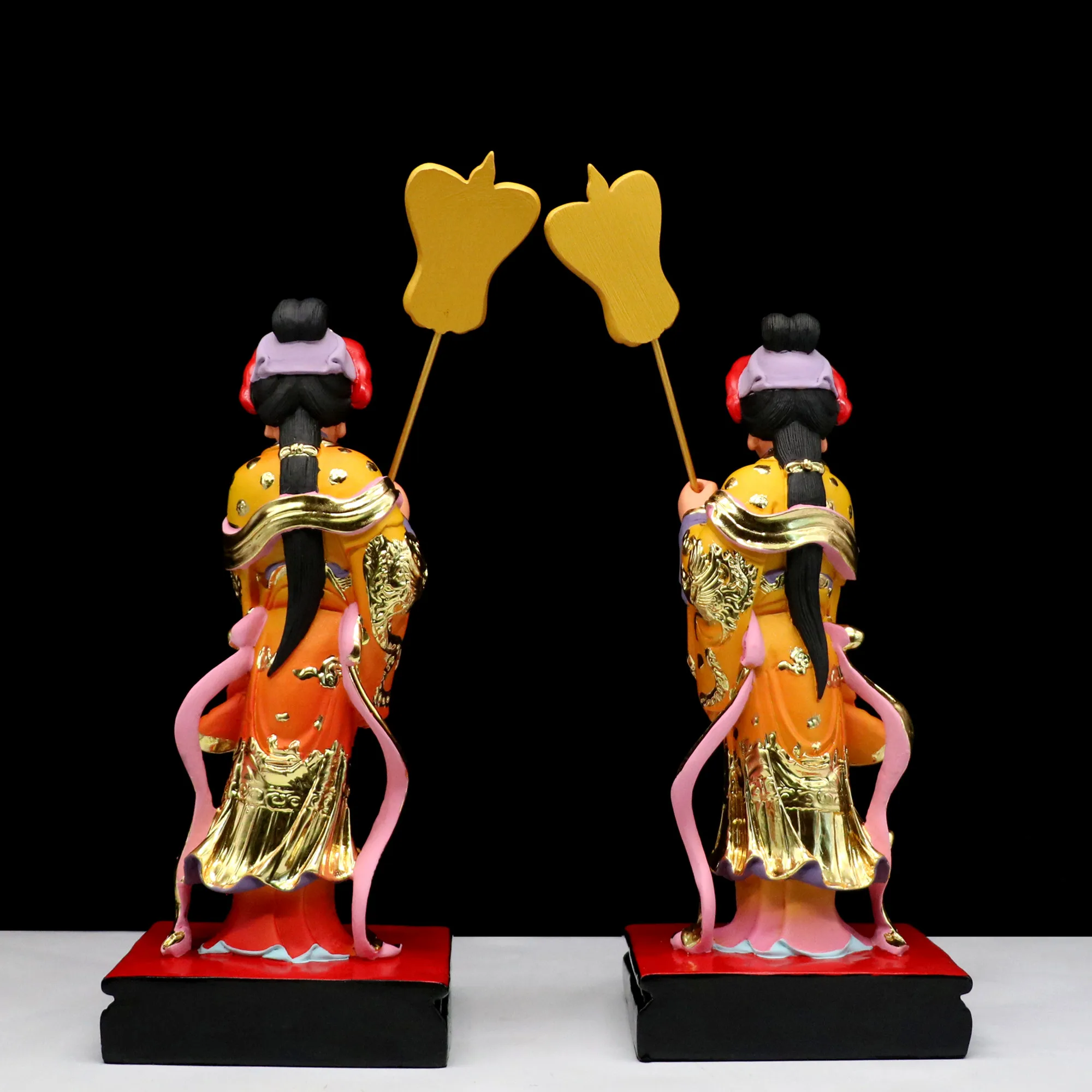 2PCS Asia Buddhism Taoism family HOME temple Altar worship Buddha God statue Left and right attendants Palace maid statue A Pair