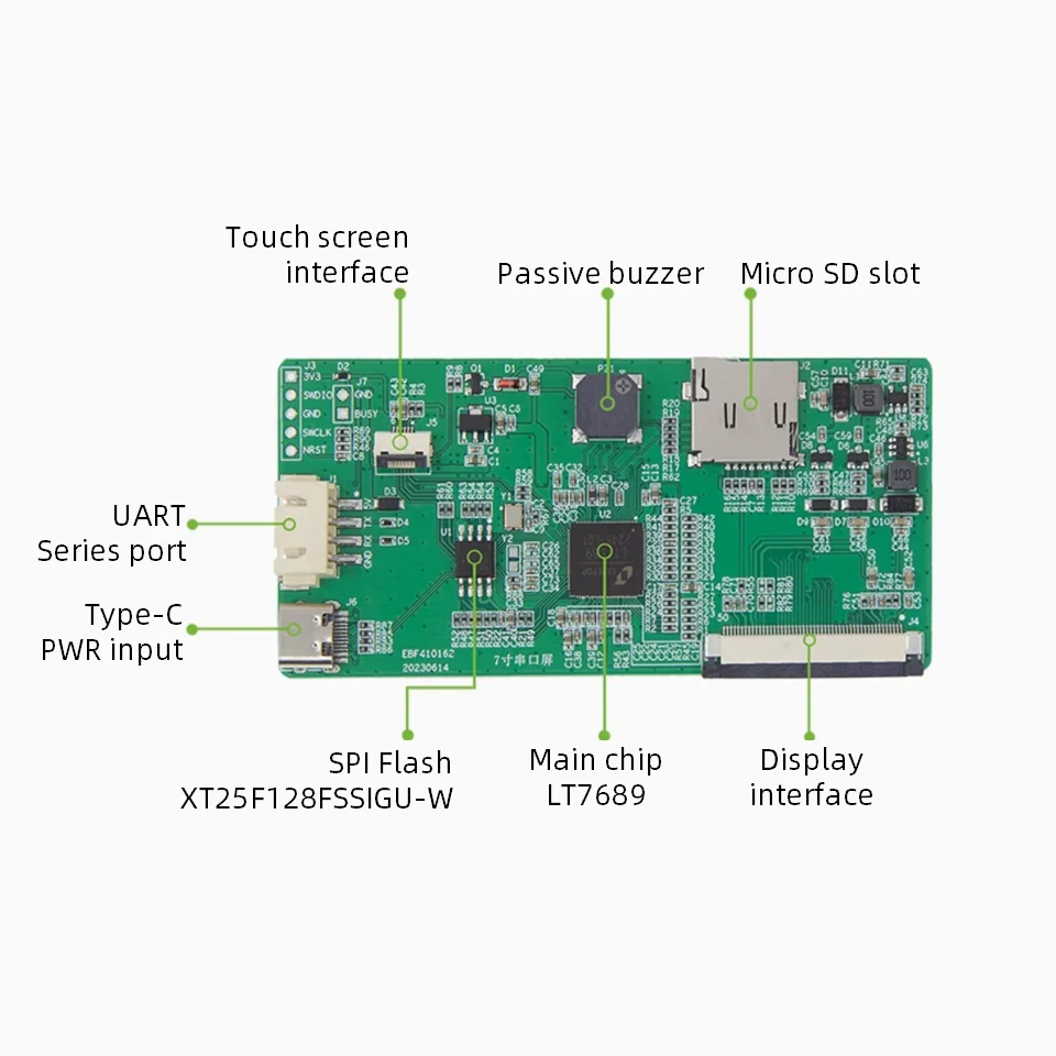 7-inch TFT Capacitive Touch Screen 150MHz SPI Flash Cortex-m4 Slot Serial Free Software Port UART Portable Monitor With Micro SD