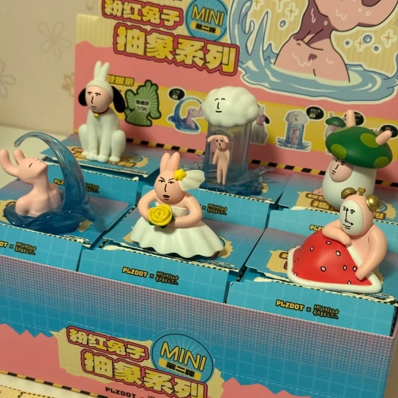 Hot Echte Plzdot Roze Konijn Abstract Serie Mini Blind Box Pop Tweede Generatie Desktop Ornament Vakantie Speelgoed Kawaii Geschenken