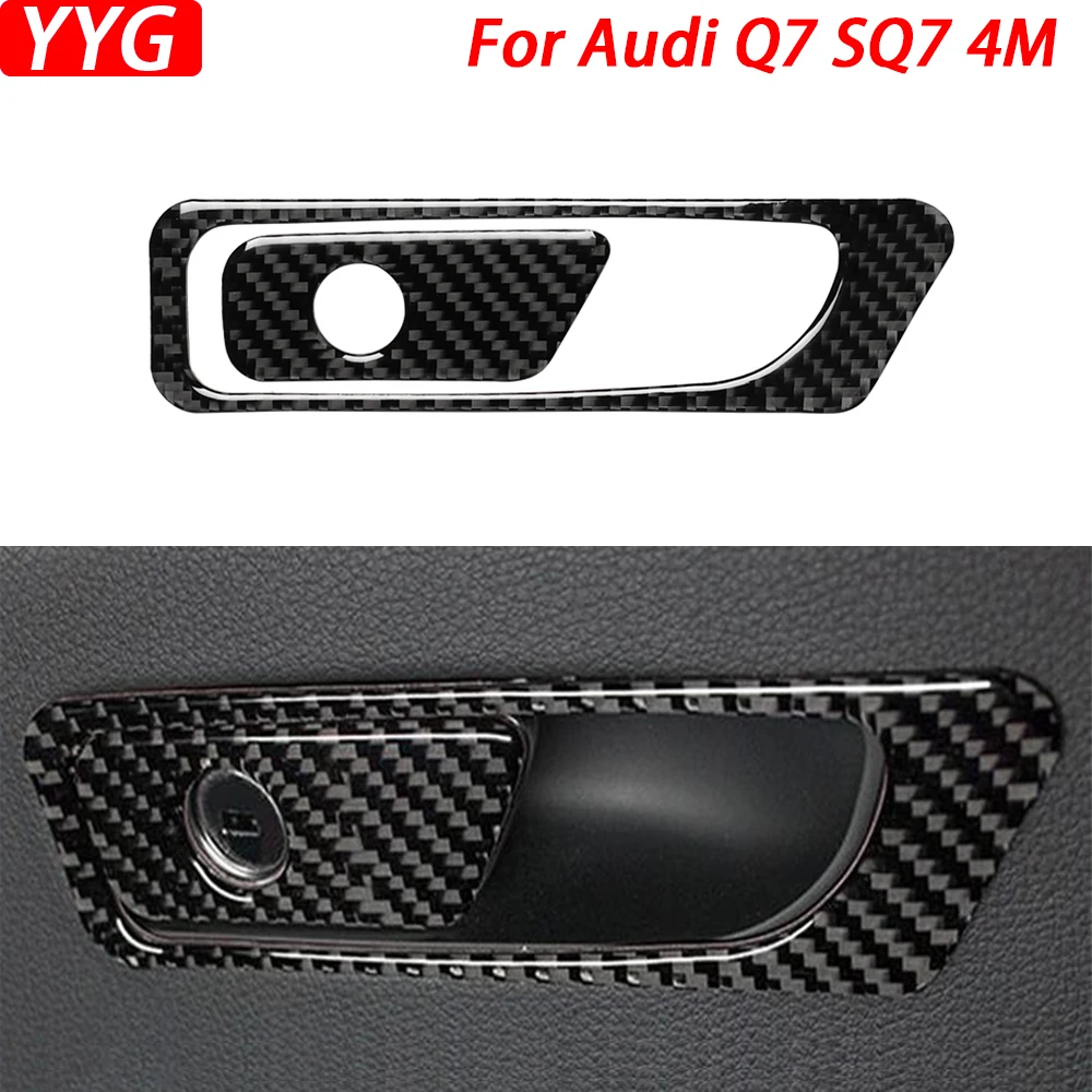 For Audi Q7 SQ7 4M 2016-19 Real Carbon Fiber Copilot Storage Box Puller Panel Decorative Cover Car Interior Modification Sticker