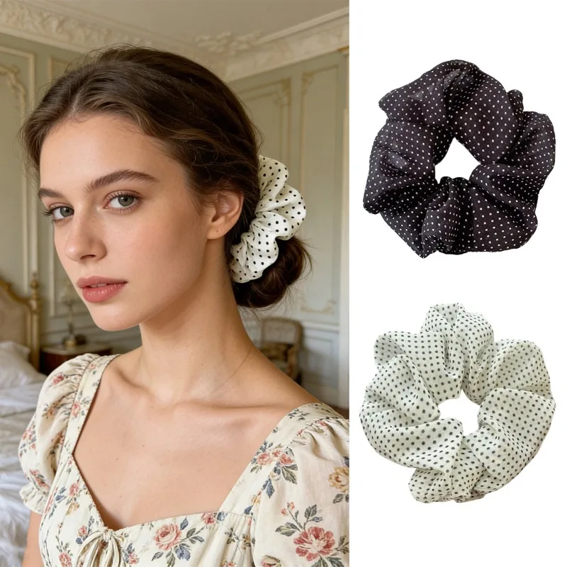 

2pcs Chiffon Polka Dot Scrunchies Sets Women Adorable Sheer Trendy Timeless Accessory Stylish Girls Headwear Daily Casual Outfit